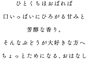 ひとくちほおばれば口いっぱいにひろがる甘みと芳醇な香り。そんなぶどうが大好きな方へ。ちょっとためになる、おはなし